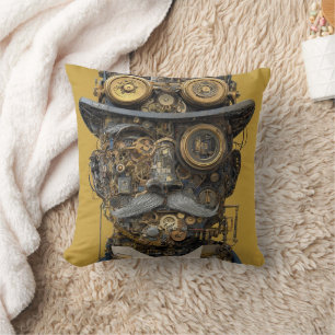 Steampunk Mechanical Gentleman Throw Pillow