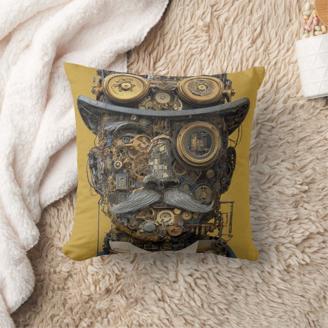 Steampunk Mechanical Gentleman Throw Pillow (Blanket)
