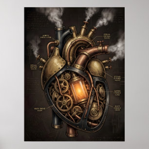 Steampunk Mechanical Heart Anatomical Blueprint  Poster