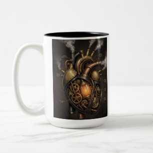 Steampunk Mechanical Heart Anatomical Blueprint Two-Tone Coffee Mug