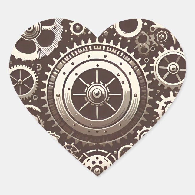 Steampunk Mechanical Heart Heart Sticker (Front)
