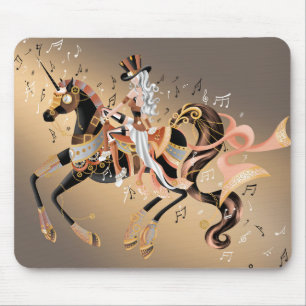 Steampunk Mechanical Horse & Lady Coffee Gold Mouse Pad
