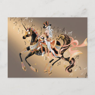 Steampunk Mechanical Horse & Lady coffee gold  Postcard