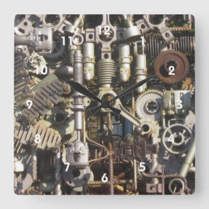 Steampunk mechanical machinery machines square wall clock