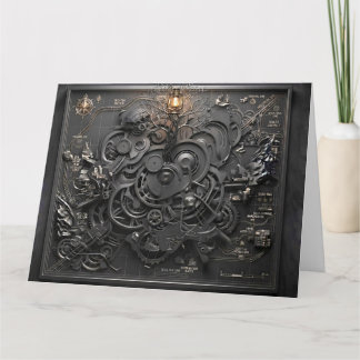 Steampunk Mechanical Map Art Greeting Card