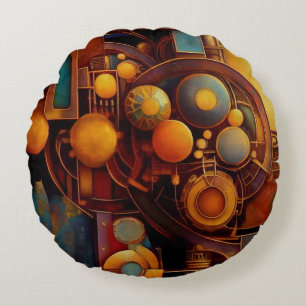 Steampunk Mechanical Orb Composition Round Pillow