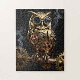 Steampunk Mechanical Owl on Clockwork Branch Art Jigsaw Puzzle