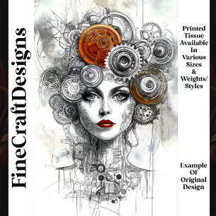 Steampunk Mechanical Woman Ephemera M9 Decoupage Tissue Paper