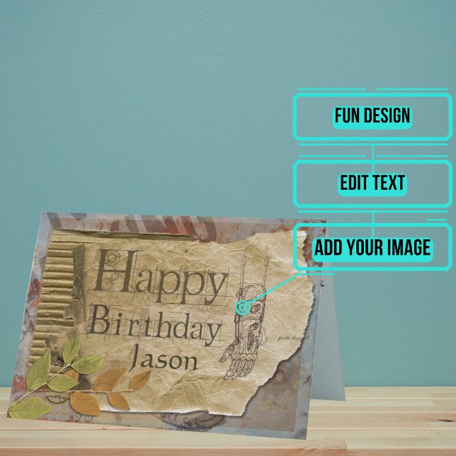 Steampunk Mechanics Vintage Birthday for Dreamer Card (The art on this card is inspired by steampunk and will make the perfect card.)