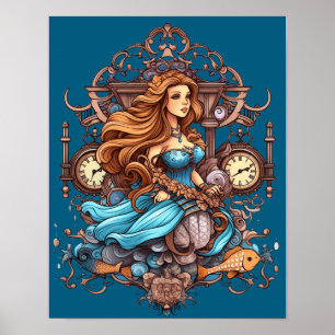 Steampunk Mermaid For Girls or Boys on a Wall Poster