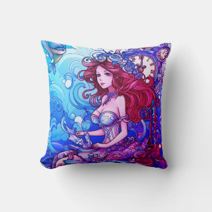 Steampunk Mermaid Princess on Both Sides on a Throw Pillow