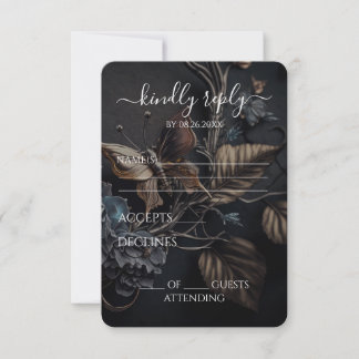 Steampunk Metal Butterfly Wedding RSVP Card