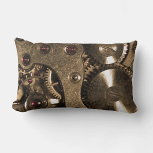 Steampunk Metal Clock Gears Lumbar Pillow