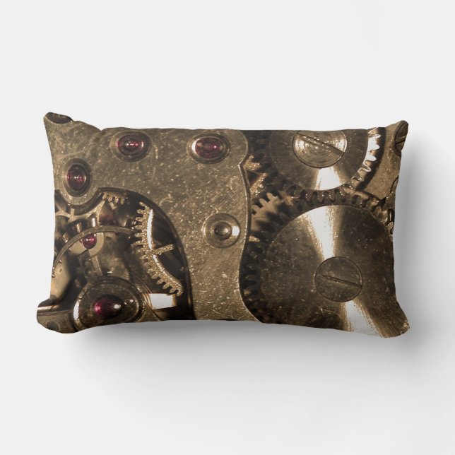 Steampunk Metal Clock Gears Lumbar Pillow (Front)