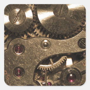 Steampunk Metal Clock Gears Square Sticker