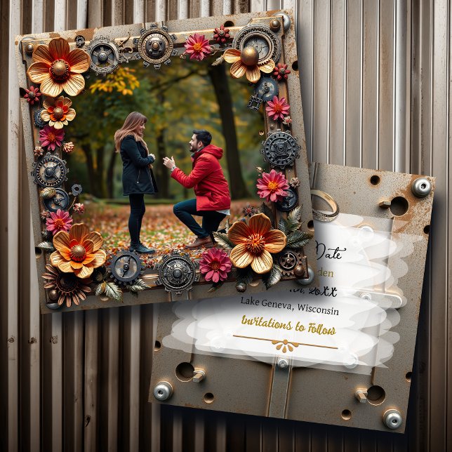 Steampunk Metal Floral Personalized Wedding Save The Date (Creator Uploaded)