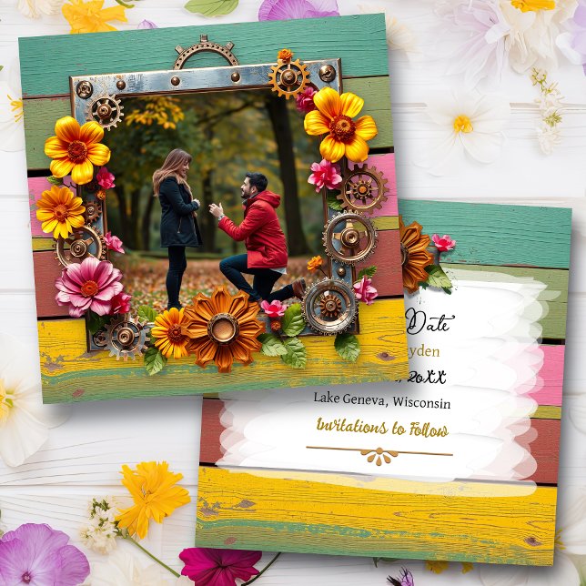 Steampunk Metal Floral Personalized Wedding Save The Date (Creator Uploaded)
