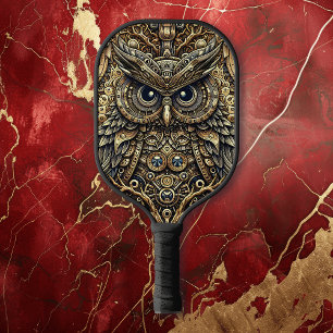 Steampunk Metal Gears and Owl Pickleball Paddle