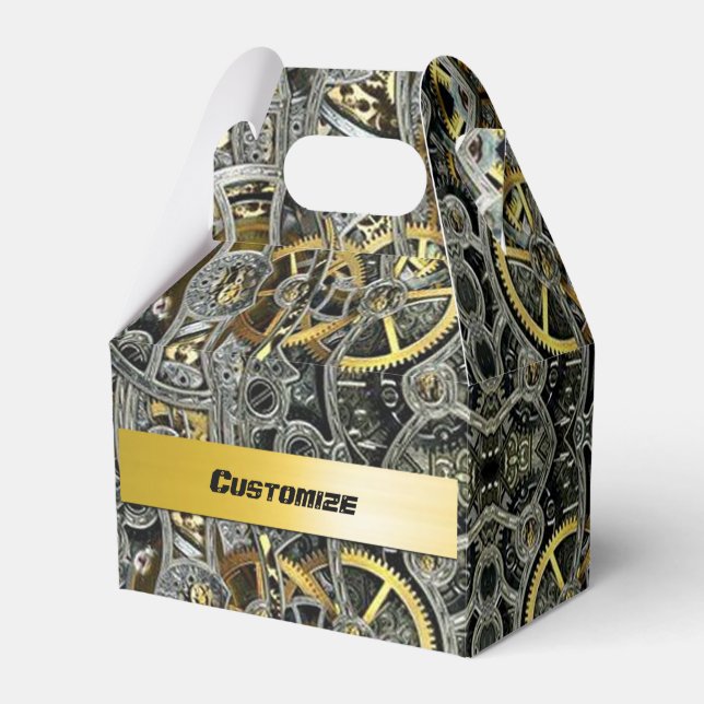 Steampunk Metal Gears Gable Favour Box (Front Side)