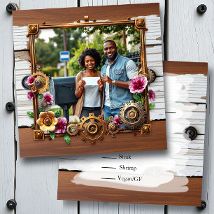 Steampunk Metal & Wood Personalized Wedding RSVP Save The Date