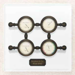 Steampunk Metres & Gauges Customizable Plaque Glass Coaster