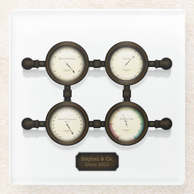 Steampunk Metres & Gauges Customizable Plaque  Glass Coaster (Front)