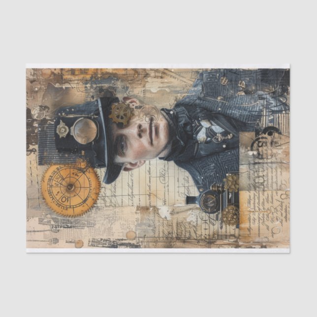 Steampunk Mixed Media with Victorian Man Tissue Paper (Front)