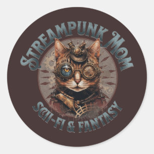 Steampunk Mom Cat Classic Round Sticker