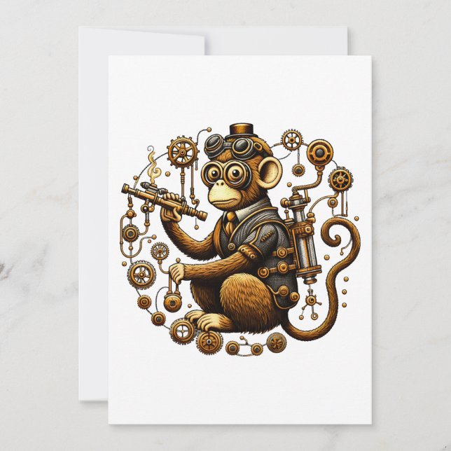 Steampunk Monkey with Ray Gun Invitation (Front)