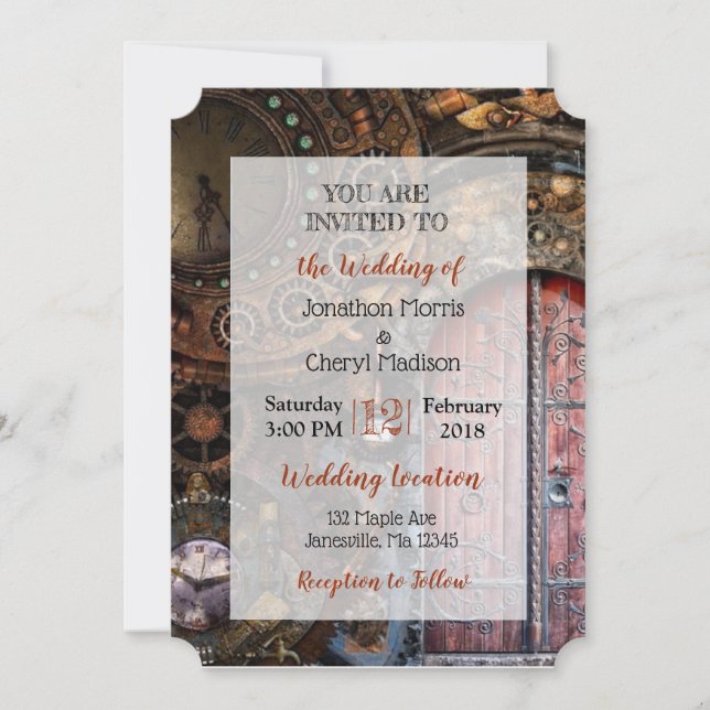 Steampunk Montre de poche Mariage Invitations (Devant)