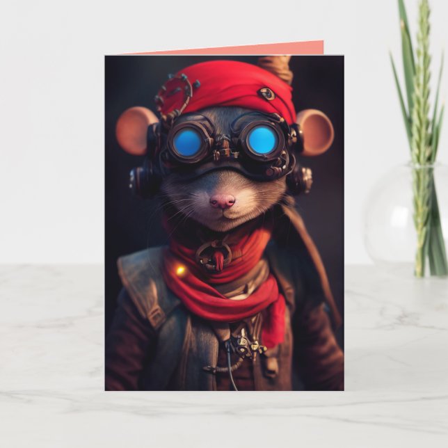 STEAMPUNK MOUSE BIRTHDAY GREETING CARDS (Front)