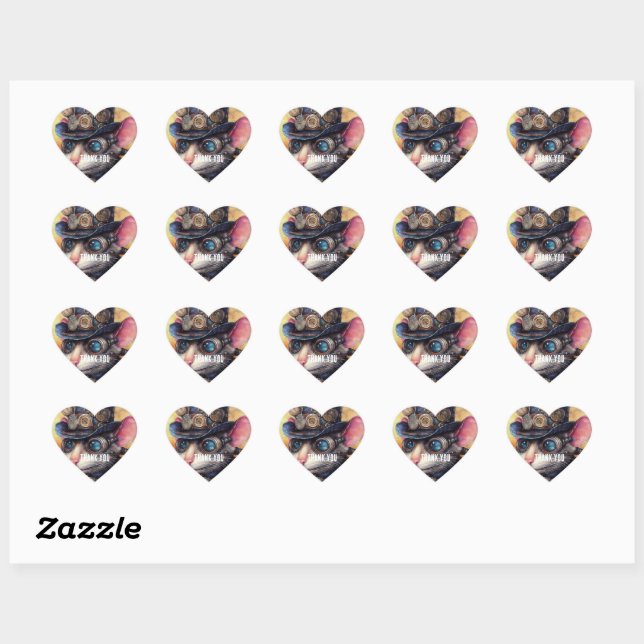 Steampunk Mouse Captain Whiskerfield Heart Sticker (Sheet)