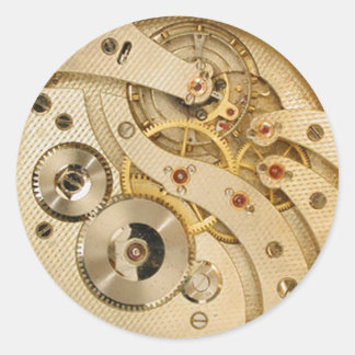 Steampunk moving parts gold classic round sticker