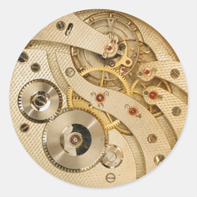 Steampunk moving parts gold classic round sticker (Front)