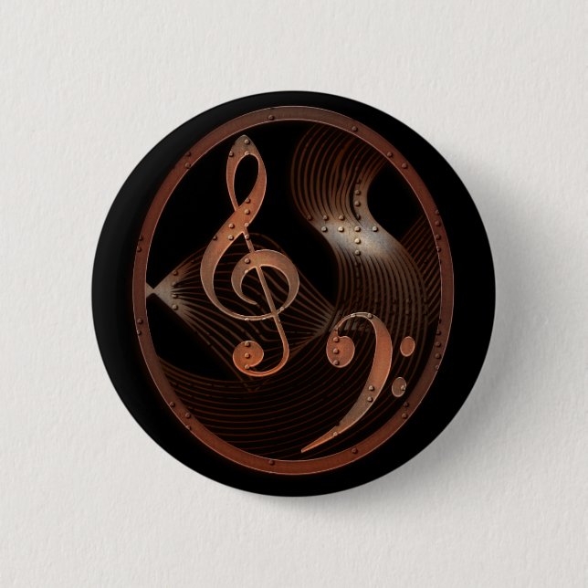 Steampunk Music Design Button pin (Front)