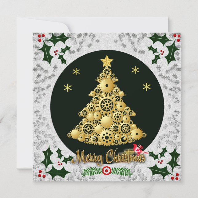 steampunk noël arbre de Noël carte de voeux (Devant)