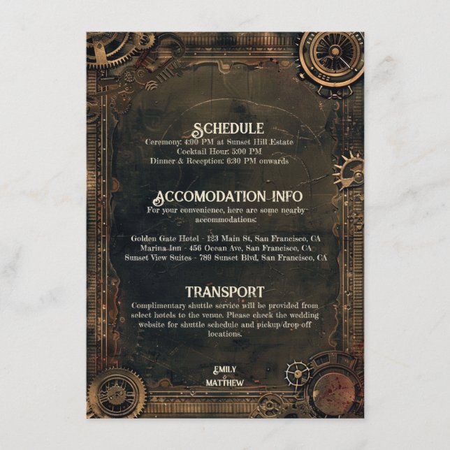 Steampunk Noir Affair Wedding Enclosure Card (Front)