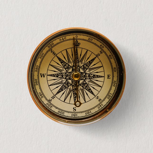 Steampunk Nostalgic Old Brass Compass 1 Inch Round Button (Front)