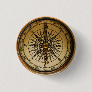 Steampunk Nostalgic Old Brass Compass 1 Inch Round Button