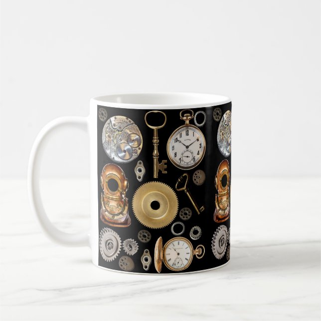 Steampunk objects Gears Pocket watch Skeleton Key Coffee Mug (Left)