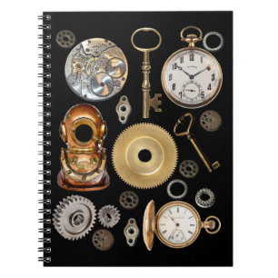 Steampunk objects Gears Pocket watch Skeleton Key Notebook