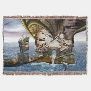 Steampunk  ocean library throw blanket