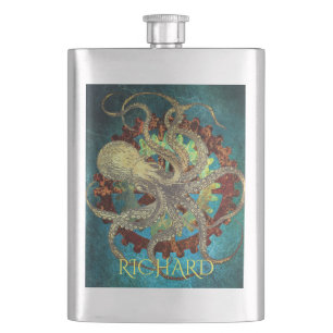 Steampunk Octopus & Clockwork Gears Classic Flask