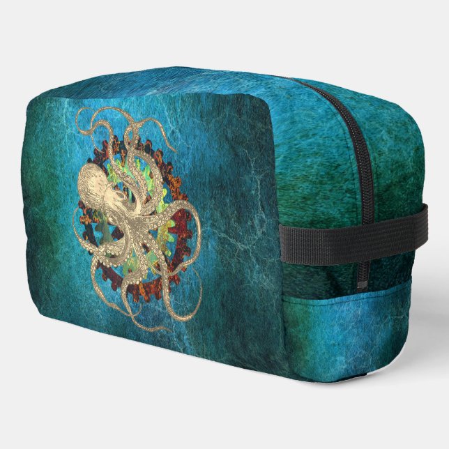 Steampunk Octopus & Clockwork Gears  Dopp Kit (Left Corner)