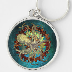 Steampunk Octopus & Clockwork Gears Keychain