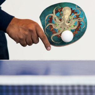 Steampunk Octopus & Clockwork Ping Pong Paddle