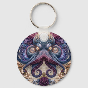 Steampunk Octopus Emblem with Purple Roses Keychain