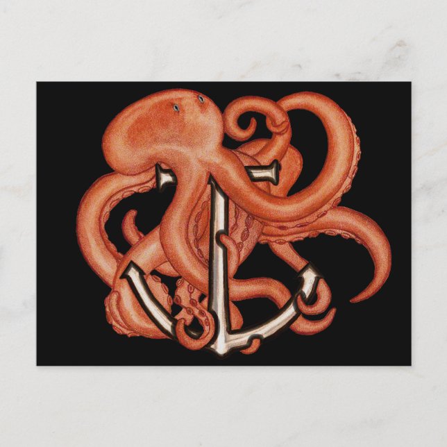 Steampunk Octopus Over Anchor Postcard (Front)