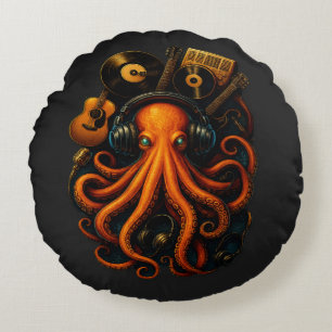 "Steampunk Octopus Round Coussin - Imaginaire Musi