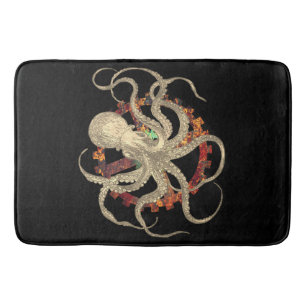 Steampunk Octopus & Rusty Clockwork Gear Bath Mat